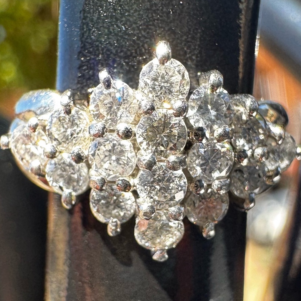 1 Carat Clustered NATURAL Diamond Ring in Solid Japan Platinum 900 Setting 5.09g